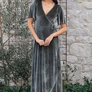 Baltic Born Katelyn Velvet Maxi Wrap Dress | Eucalyptus Size XLXL